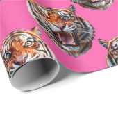 Tijgerkop Patroonontwerp Roze Cadeaupapier (Rol Hoek)