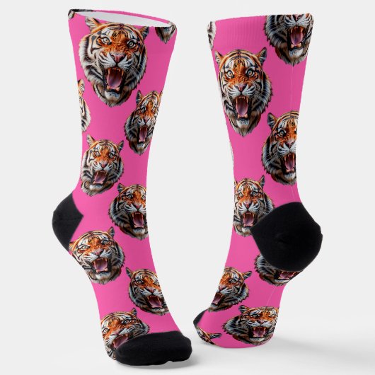 Tijgerkop Patroonontwerp Roze Sokken (Gebogen)