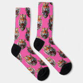 Tijgerkop Patroonontwerp Roze Sokken (Rechts)