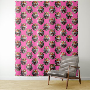 Tijgerkop Patroonontwerp Roze Wandkleed