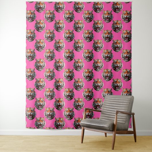 Tijgerkop Patroonontwerp Roze Wandkleed (In situ)
