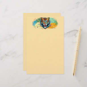 Tijgerkop Regenboog kleuren verf vlekken Briefpapier