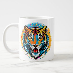 Tijgerkop Regenboog kleuren verf vlekken Grote Koffiekop