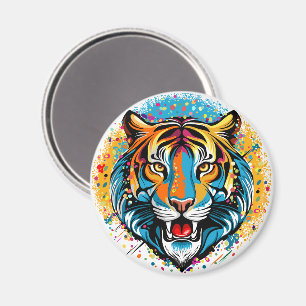 Tijgerkop Regenboog kleuren verf vlekken Magneet