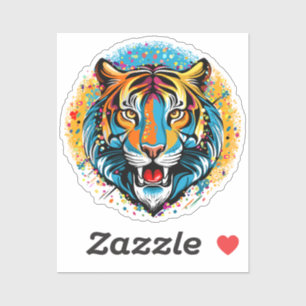 Tijgerkop Regenboog kleuren verf vlekken Sticker