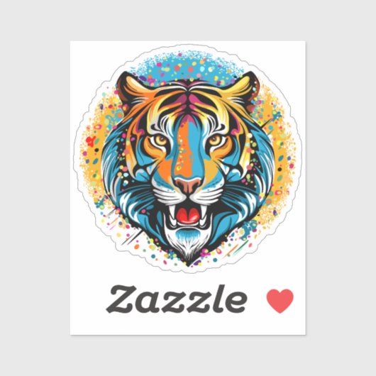 Tijgerkop Regenboog kleuren verf vlekken Sticker (Vel)