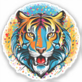 Tijgerkop Regenboog kleuren verf vlekken Sticker (Voorkant)
