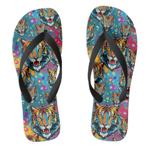 Tijgerkop Regenboog kleuren verf vlekken Teenslippers