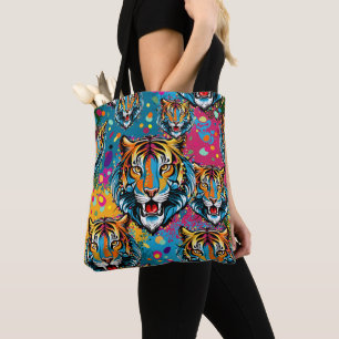 Tijgerkop Regenboog kleuren verf vlekken Tote Bag
