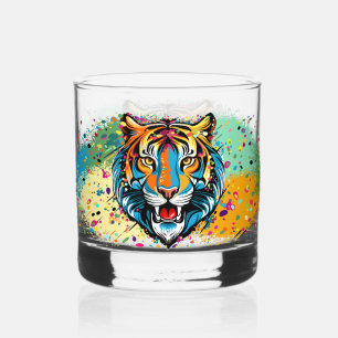 Tijgerkop Regenboog kleuren verf vlekken Whisky Glas
