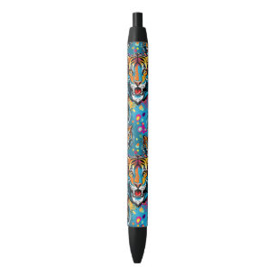Tijgerkop Regenboog kleuren verf vlekken Zwarte Inkt Pen