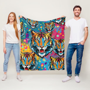 Tijgerkop Regenboogkleuren verf vlekken Fleece Deken
