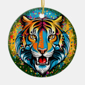 Tijgerkop Regenboogkleuren verf vlekken Keramisch Ornament (Voorkant)
