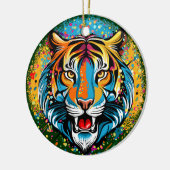 Tijgerkop Regenboogkleuren verf vlekken Keramisch Ornament (Links)
