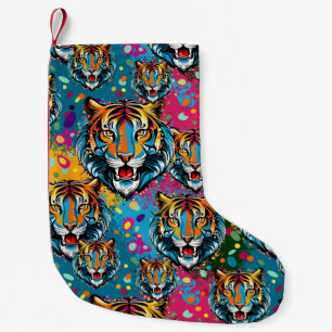 Tijgerkop Regenboogkleuren verf vlekken Kleine Kerstsok