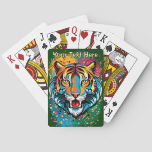 Tijgerkop Regenboogkleuren verf vlekken Pokerkaarten