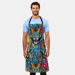 Tijgerkop Regenboogkleuren verf vlekken Schort