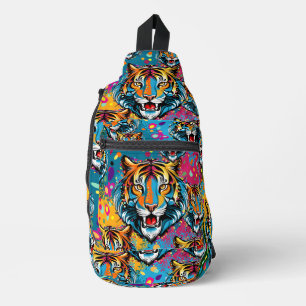 Tijgerkop Regenboogkleuren verf vlekken Sling Bag