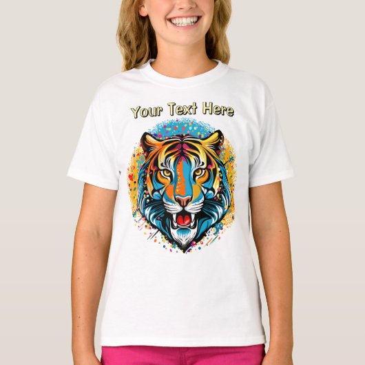Tijgerkop Regenboogkleuren verf vlekken T-shirt (Voorkant)