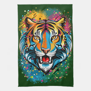 Tijgerkop Regenboogkleuren verf vlekken Theedoek