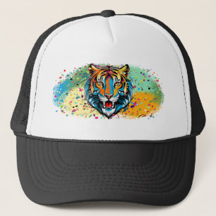 Tijgerkop Regenboogkleuren verf vlekken Trucker Pet
