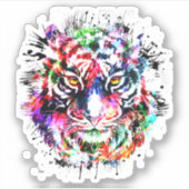 Tijgerkop sticker - Kleurrijke Tijger Sticker (Voorkant)