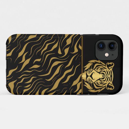 Tijgerkop tijgerstrepen zwart goud Case-Mate iPhone case (Achterkant (horizontaal))
