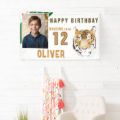 Tijgerkop Watercolor Verjaardagsfeest Foto Spandoek (Insitu)