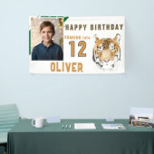 Tijgerkop Watercolor Verjaardagsfeest Foto Spandoek (Beurs)