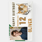 Tijgerkop Watercolor Verjaardagsfeest Foto Spandoek (Verticaal)