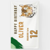 Tijgerkop Watercolor Verjaardagsfeestje  Spandoek (Verticaal)