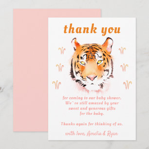 Tijgerkop Waterverf Meisje Baby Shower Bedankkaart