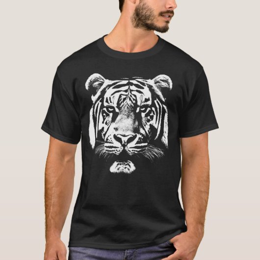 Tijgerkop - zwart en wit t-shirt (Voorkant)