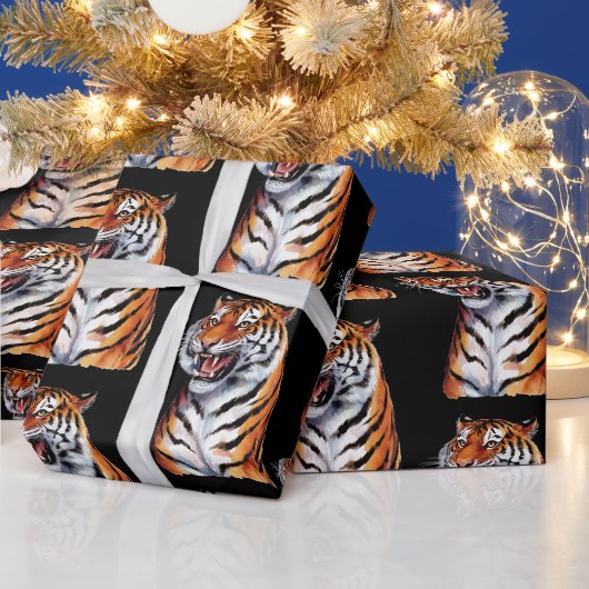 Tijgerkop Zwart Trendy Cadeaupapier (Feestdagen)