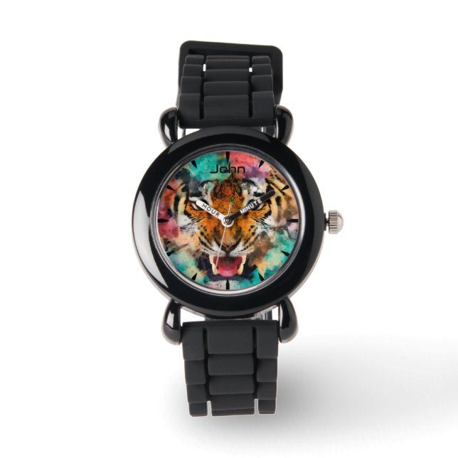Tijgerkopmonogram Horloge (Voorkant)