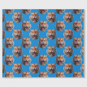 Tijgerkoppatroonontwerp Blauw Cadeaupapier (Vlak)