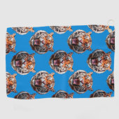 Tijgerkoppatroonontwerp Blauw Golfhanddoek (Horizontaal)