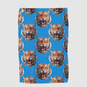 Tijgerkoppatroonontwerp Blauw Golfhanddoek (Voorkant)