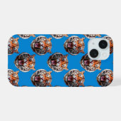 Tijgerkoppatroonontwerp Blauw iPhone 15 Case (Achterkant horizontaal)