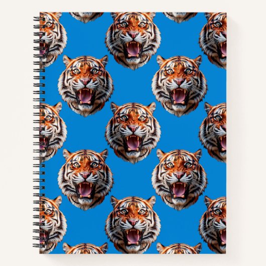 Tijgerkoppatroonontwerp Blauw Notitieboek (Voorkant)