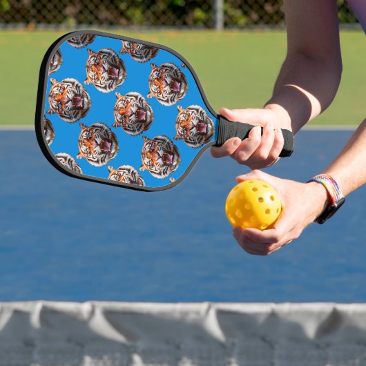 Tijgerkoppatroonontwerp Blauw Pickleball Paddle (Insitu)