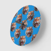 Tijgerkoppatroonontwerp Blauw Ronde Klok (Hoek)