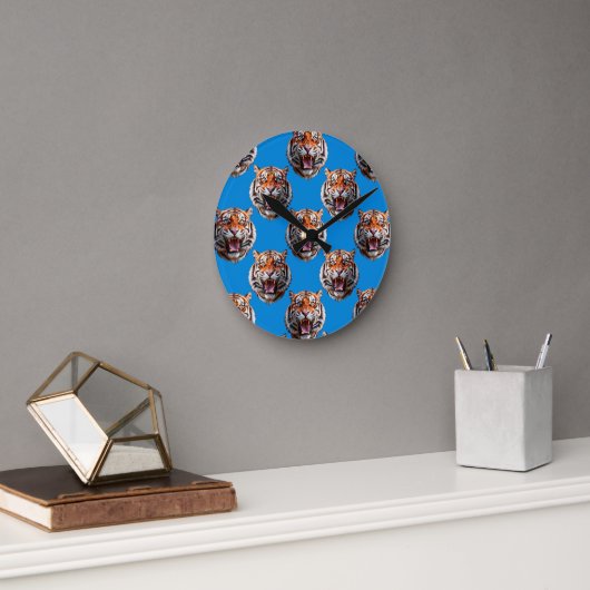 Tijgerkoppatroonontwerp Blauw Ronde Klok (Kantoor)