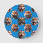 Tijgerkoppatroonontwerp Blauw Ronde Klok (Voorkant)