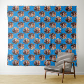 Tijgerkoppatroonontwerp Blauw Wandkleed (In Situ (horizontaal))