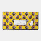 Tijgerkoppatroonontwerp Geel Bureaumat (Keyboard & Muis)