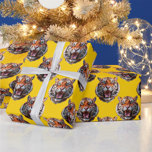 Tijgerkoppatroonontwerp Geel Cadeaupapier
