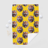 Tijgerkoppatroonontwerp Geel Golfhanddoek (Insitu)