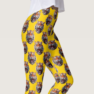 Tijgerkoppatroonontwerp Geel Leggings