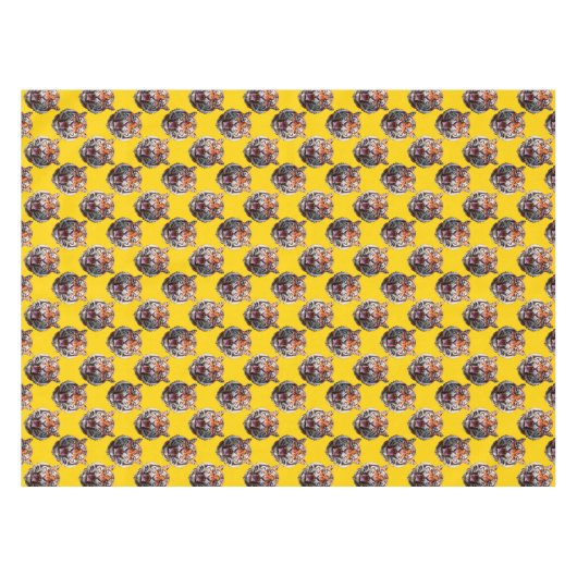 Tijgerkoppatroonontwerp Geel Tafelkleed (Voorkant (Horizontaal))